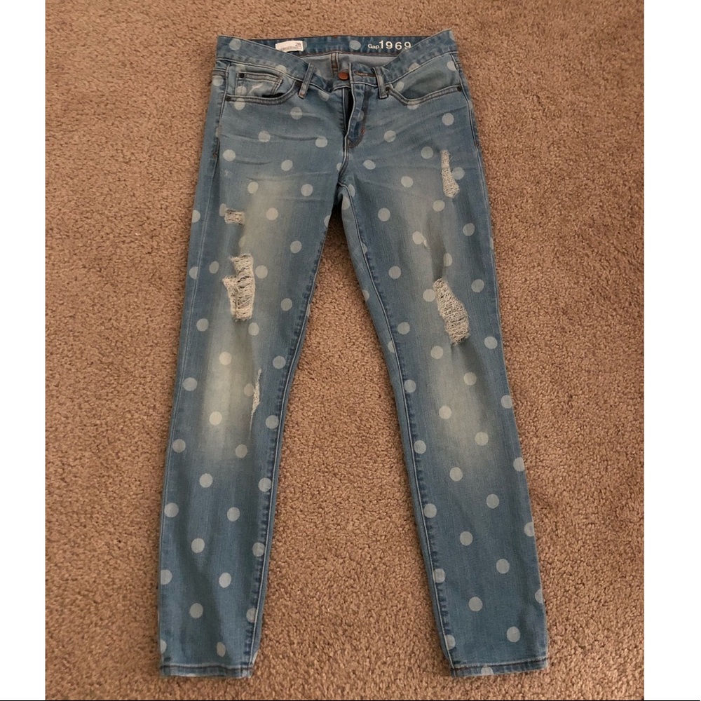 ONLY WORN ONCE GAP POKA DOT SKINNY JEANS!!